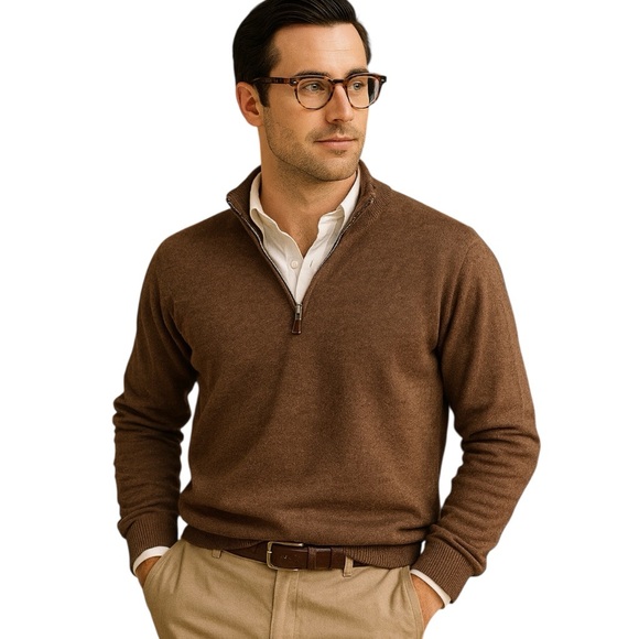 Peter Millar Other - Peter Millar Merino Wool Silk Sweater Quarter Zip Long Sleeve Men’s XL Brown
